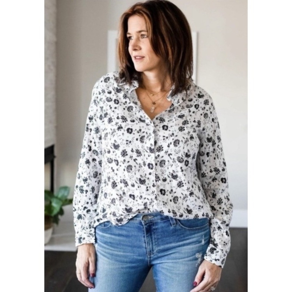 Frank & Eileen Grayson The Hero Floral Button Down Women Size 16/18 Quality